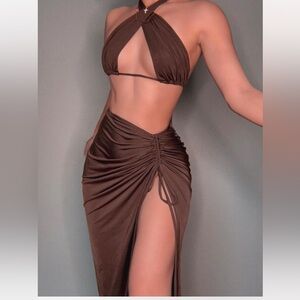 Elegant Brown Halter Dress